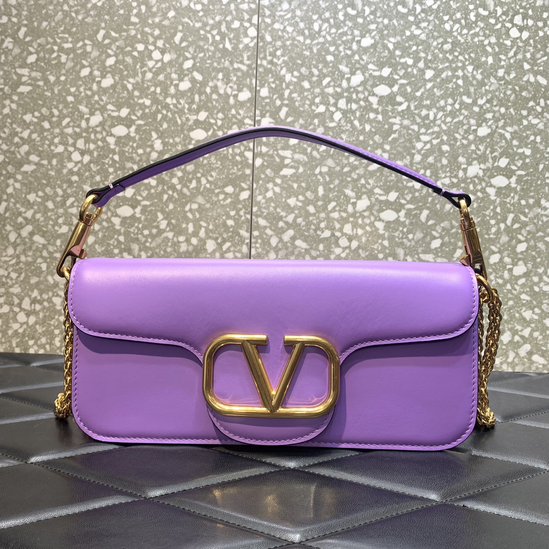 Valentino Garavani Loco Shoulder Bag in Lavender Calfskin Leather